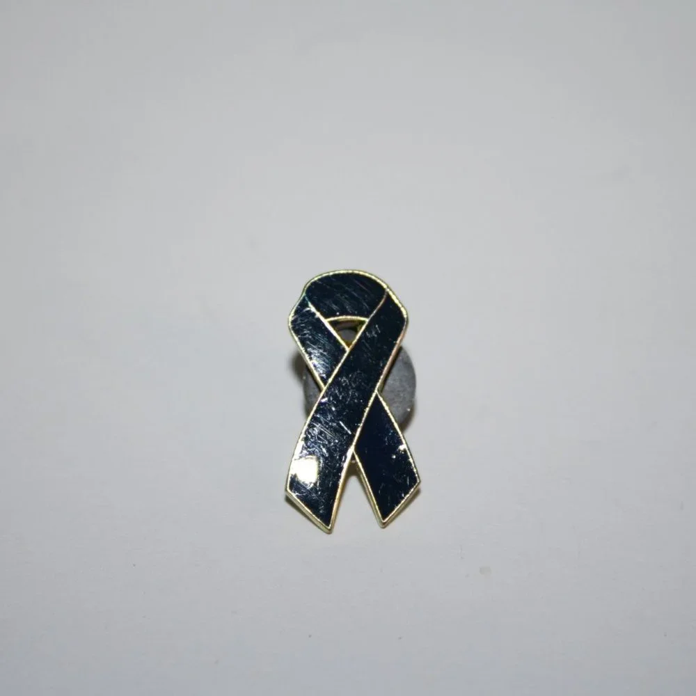 Gold and navy blue ribbon lapel pin 1